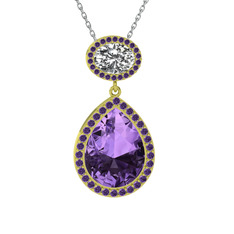 Lupine Kolye - Ametist ve beyaz zirkon 14 ayar altın kolye (40 cm beyaz altın rolo zincir) #ywdvdw