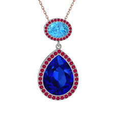 Lupine Kolye - Lab safir, akuamarin ve rodolit garnet 18 ayar beyaz altın kolye (40 cm gümüş rolo zincir) #yxys18