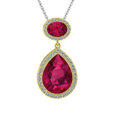 Lupine Kolye - Rodolit garnet ve beyaz zirkon 14 ayar altın kolye (40 cm gümüş rolo zincir) #z7ukin