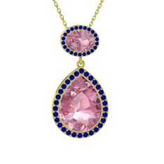 Lupine Kolye - Pembe kuvars ve lab safir 14 ayar altın kolye (40 cm altın rolo zincir) #z8a2og