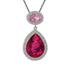 Lupine Kolye - Rodolit garnet, pembe kuvars ve beyaz zirkon 14 ayar beyaz altın kolye (40 cm gümüş rolo zincir) #z8laxt