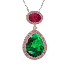 Lupine Kolye - Yeşil kuvars, rodolit garnet ve pembe kuvars 14 ayar rose altın kolye (40 cm beyaz altın rolo zincir) #zai72u