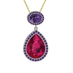 Lupine Kolye - Rodolit garnet ve ametist 925 ayar gümüş kolye (40 cm gümüş rolo zincir) #zh7r8e
