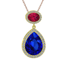 Lupine Kolye - Lab safir, rodolit garnet ve beyaz zirkon 14 ayar altın kolye (40 cm gümüş rolo zincir) #zkkvp0