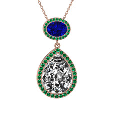 Lupine Kolye - Beyaz zirkon, lab safir ve yeşil kuvars 18 ayar rose altın kolye (40 cm gümüş rolo zincir) #zqkv6l