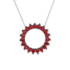 Gün Işığı Kolye - Garnet 925 ayar siyah rodyum kaplama gümüş kolye (40 cm beyaz altın rolo zincir) #12lqrb2