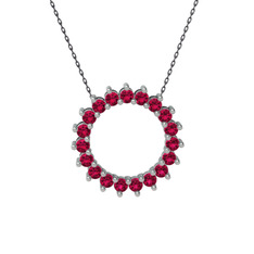 Rodolit garnet 18 ayar beyaz altın kolye (40 cm gümüş rolo zincir)