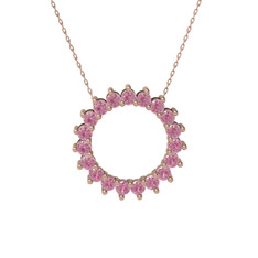 Pembe kuvars 14 ayar rose altın kolye (40 cm gümüş rolo zincir)