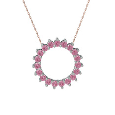 Gün Işığı Kolye - Pembe kuvars 14 ayar beyaz altın kolye (40 cm rose altın rolo zincir) #17698k0