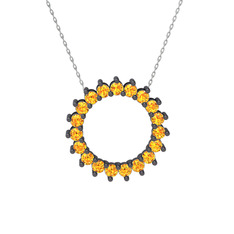 Gün Işığı Kolye - Sitrin 925 ayar siyah rodyum kaplama gümüş kolye (40 cm beyaz altın rolo zincir) #17ahm0m