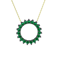 Gün Işığı Kolye - Yeşil kuvars 925 ayar siyah rodyum kaplama gümüş kolye (40 cm gümüş rolo zincir) #18u490o