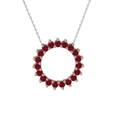 Kök yakut 8 ayar rose altın kolye (40 cm gümüş rolo zincir)