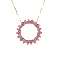 Gün Işığı Kolye - Pembe kuvars 8 ayar rose altın kolye (40 cm gümüş rolo zincir) #19x8s1h