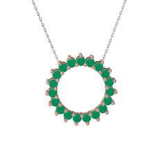 Gün Işığı Kolye - Kök zümrüt 14 ayar rose altın kolye (40 cm beyaz altın rolo zincir) #1b5zcye