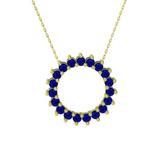 Lab safir 18 ayar altın kolye (40 cm gümüş rolo zincir)