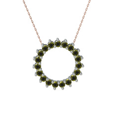 Gün Işığı Kolye - Peridot 18 ayar beyaz altın kolye (40 cm rose altın rolo zincir) #1gmo5de