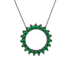 Gün Işığı Kolye - Yeşil kuvars 925 ayar siyah rodyum kaplama gümüş kolye (40 cm gümüş rolo zincir) #1hnjxvx