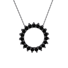 Gün Işığı Kolye - Siyah zirkon 925 ayar siyah rodyum kaplama gümüş kolye (40 cm gümüş rolo zincir) #1hxb5ma