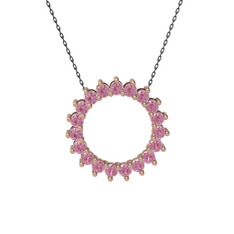 Pembe kuvars 8 ayar rose altın kolye (40 cm gümüş rolo zincir)