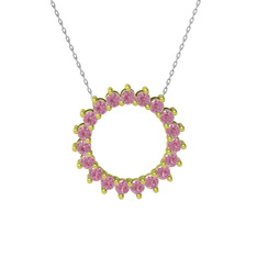 Gün Işığı Kolye - Pembe kuvars 8 ayar altın kolye (40 cm beyaz altın rolo zincir) #1knceev