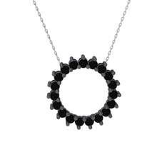 Gün Işığı Kolye - Siyah zirkon 925 ayar siyah rodyum kaplama gümüş kolye (40 cm gümüş rolo zincir) #1n9klkx