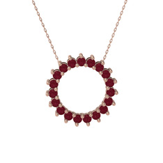 Kök yakut 14 ayar rose altın kolye (40 cm gümüş rolo zincir)