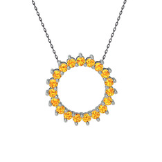 Gün Işığı Kolye - Sitrin 14 ayar beyaz altın kolye (40 cm gümüş rolo zincir) #1tn95ow