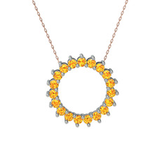 Gün Işığı Kolye - Sitrin 925 ayar gümüş kolye (40 cm rose altın rolo zincir) #1tw3le7