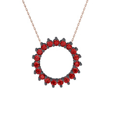 Gün Işığı Kolye - Garnet 925 ayar siyah rodyum kaplama gümüş kolye (40 cm rose altın rolo zincir) #1w4w1s3