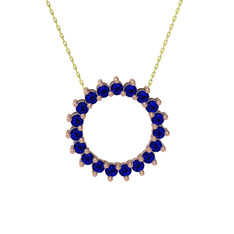 Gün Işığı Kolye - Lab safir 925 ayar rose altın kaplama gümüş kolye (40 cm altın rolo zincir) #1wjb936