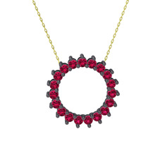 Gün Işığı Kolye - Rodolit garnet 925 ayar siyah rodyum kaplama gümüş kolye (40 cm altın rolo zincir) #1wp4ay9