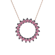 Gün Işığı Kolye - Pembe kuvars 925 ayar siyah rodyum kaplama gümüş kolye (40 cm rose altın rolo zincir) #1wqwore