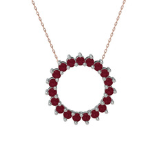 Gün Işığı Kolye - Kök yakut 8 ayar beyaz altın kolye (40 cm rose altın rolo zincir) #1yi450s