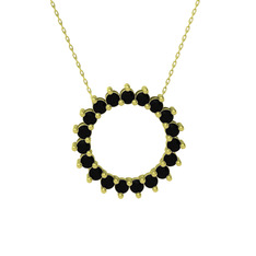 Gün Işığı Kolye - Siyah zirkon 14 ayar altın kolye (40 cm altın rolo zincir) #1yjobaa