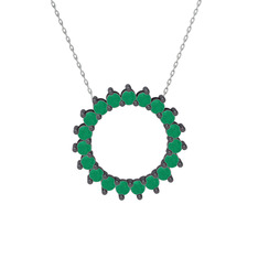 Gün Işığı Kolye - Kök zümrüt 925 ayar siyah rodyum kaplama gümüş kolye (40 cm gümüş rolo zincir) #3558rz