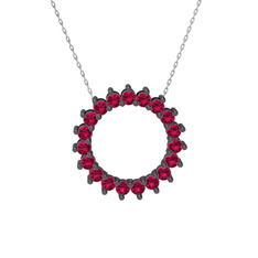 Rodolit garnet 925 ayar siyah rodyum kaplama gümüş kolye (40 cm gümüş rolo zincir)