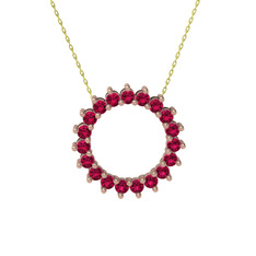 Gün Işığı Kolye - Rodolit garnet 14 ayar rose altın kolye (40 cm altın rolo zincir) #5gyktm