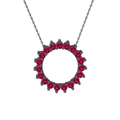 Gün Işığı Kolye - Rodolit garnet 925 ayar siyah rodyum kaplama gümüş kolye (40 cm gümüş rolo zincir) #73p2l9