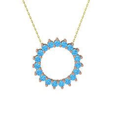 Gün Işığı Kolye - Akuamarin 14 ayar rose altın kolye (40 cm gümüş rolo zincir) #7d5seh