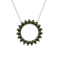 Gün Işığı Kolye - Peridot 925 ayar siyah rodyum kaplama gümüş kolye (40 cm beyaz altın rolo zincir) #7jroug