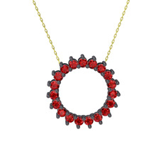 Garnet 925 ayar siyah rodyum kaplama gümüş kolye (40 cm altın rolo zincir)