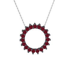 Gün Işığı Kolye - Kök yakut 925 ayar siyah rodyum kaplama gümüş kolye (40 cm beyaz altın rolo zincir) #8e4vt5