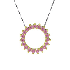 Gün Işığı Kolye - Pembe kuvars 14 ayar altın kolye (40 cm gümüş rolo zincir) #auqkun