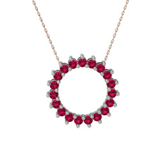 Rodolit garnet 18 ayar beyaz altın kolye (40 cm rose altın rolo zincir)