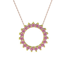 Pembe kuvars 8 ayar altın kolye (40 cm rose altın rolo zincir)