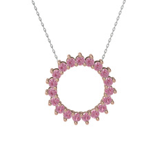 Gün Işığı Kolye - Pembe kuvars 8 ayar rose altın kolye (40 cm beyaz altın rolo zincir) #plxgve