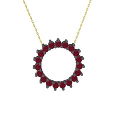 Gün Işığı Kolye - Kök yakut 925 ayar siyah rodyum kaplama gümüş kolye (40 cm altın rolo zincir) #t70ihr