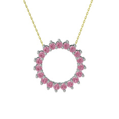 Pembe kuvars 14 ayar beyaz altın kolye (40 cm altın rolo zincir)