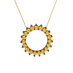 Gün Işığı Kolye - Sitrin 925 ayar siyah rodyum kaplama gümüş kolye (40 cm altın rolo zincir) #v95mym