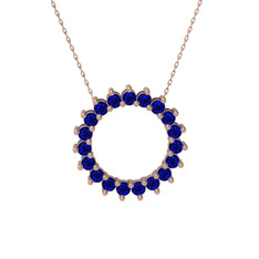 Gün Işığı Kolye - Lab safir 14 ayar rose altın kolye (40 cm rose altın rolo zincir) #va907t